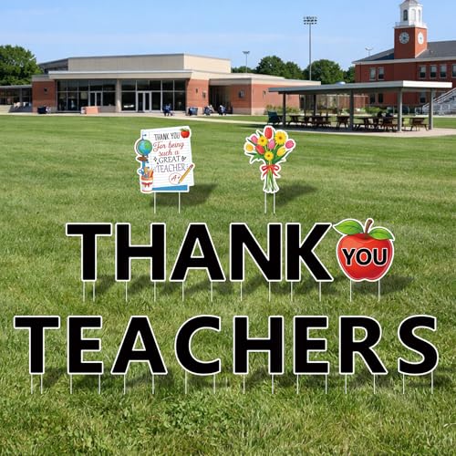 Arosche Teacher Appreciation Decorations Yard Signs 16 Pcs with Stakes Thank You Teachers Flowers Apple Party Supplies Outdoor Decorations for Indoor Outdoor School Lawn Garden Home Decor