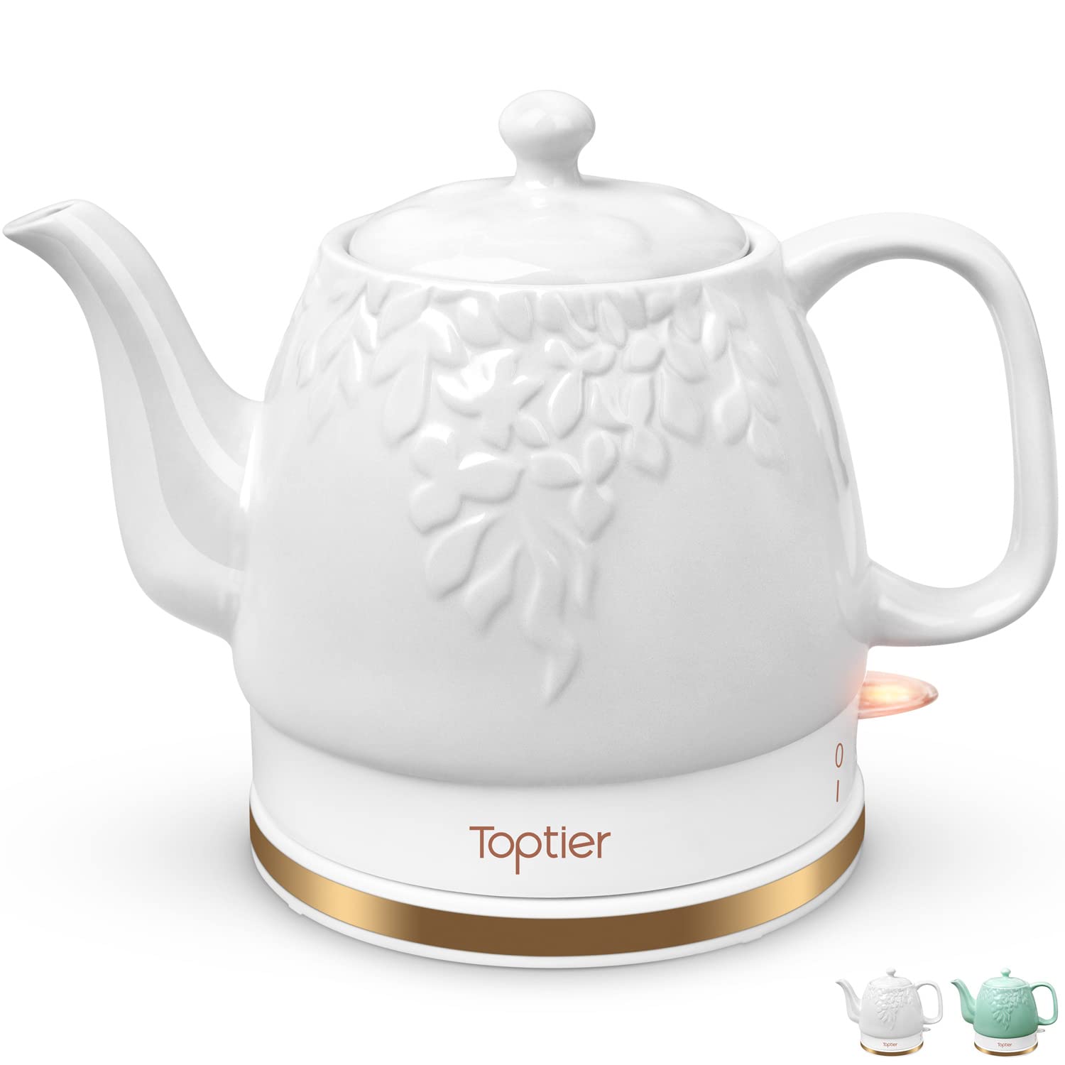 Toptier Electric Ceramic Tea Kettle, Boil Water Quickly and Easily