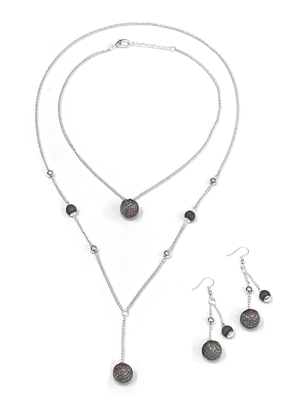 HeddzMoon Stone Beaded Green Double Layered Y Shape Necklace With Earrings For Women & Girls-Vintage Sparkle Knot Drop Minimalist Style for Prom Wedding, Large, Acrylic, beads