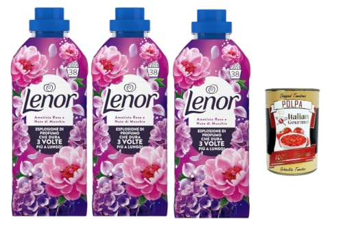 Suavizante italiano Gourmet Bundle Ametista Rosa y Almizcle 3 x 798 ml + Polpa Italian Gourmet gratis – Perfume concentrado para la colada, 38 lavados por botella, según embalaje, 114 lavados
