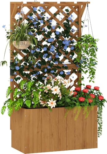 dechome - letto orto rialzato con traliccio per rampicanti e pergola superiore 64x33x122 cm legno