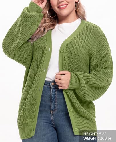 Image of QUALFORT Women's Oversized 100% Cotton Cardigan Sweater | Long Sleeve V Neck Button Down Open Front Knit Outerwear