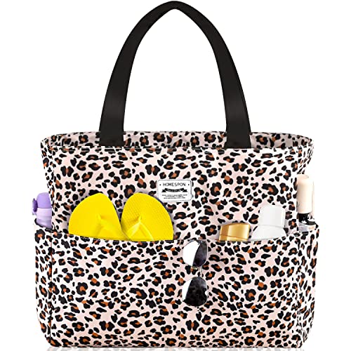 HOMESPON Große Strandtasche Damen mit Reißverschluss Wasserdicht Badetasche XXL Familie Beach Tote Bag, Leopard