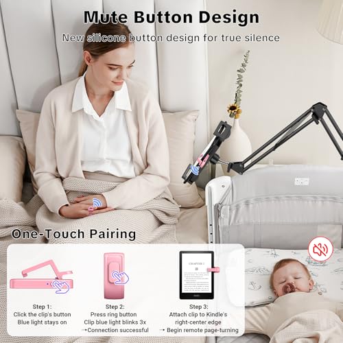 Image of Remote Page Turner Ring for Kindle Paperwhite Oasis Scribe Kobo,Designed for Thick Cases Clicker Page Turner Camera Remote for iPhone iPad Android Tablets Reading Novels Comics with Storage Bag-Pink
