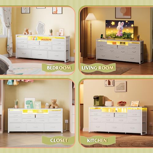 Image of WLIVE LED Dresser TV Stand for 65 Inch TV, 13 Drawers, White