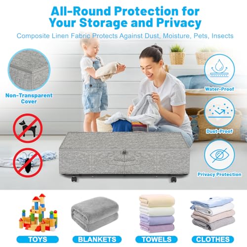 Image of Large Sturdy Under Bed Storage with Wheels, 2 Pack 50L Rolling Underbed Storage Bins, Under Bed Containers Drawer with Metal Bottom Support, Bedroom Organizer with Lids for Clothes, Shoes, Blankets