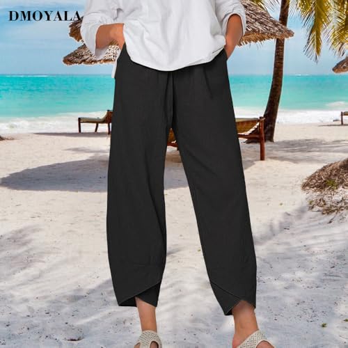 Cotton Linen Pants Women Summer Plus Size Boho Pants 2025 Lightweight Hight Waist Linen Vacation Beach Pants Pockets3