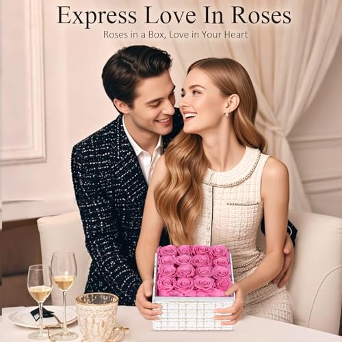 16 Preserved Rose, Eternal Pink Forever Flowers Roses in Acrylic Box, Flowers Gifts for Her Woman Wife Girlfriend on Birthday, Anniversary, Valentine's Day, Christmas - Image 7