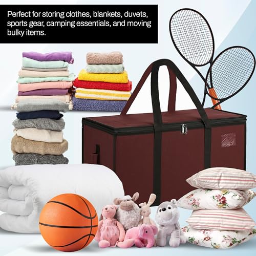 Image of Storite Multi-Purpose Heavy Duty Moisture Proof 81 Litres Canvas Super-Size Jumbo Underbed Storage Bag /Toys /Blankets /Stationery Paper /Clothes /Moving bags, Maroon (87x26x36cm)