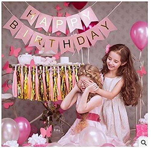 Happy Birthday Banner Pink Birthday Banners Bunting For Girls Pastel Party Decorations with Shimmering Gold Foil Letters - Image 4