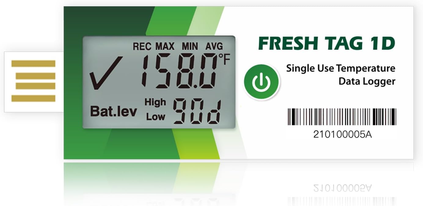Freshliance USB Temperature Data Logger with Auto PDF CSV Report, 30000 Points Single Use Digital Temperature Recorder, 240Days Cold Frozen Transportation Storage, Fresh Tag 1D, 1Pack
