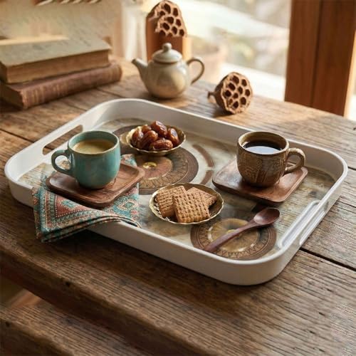 Image of Melamine Serving Tray Set | Serving Trays | Tray for Serving Tea, Coffee, Snacks | Break Resistant| Double Laminated | Multi-use | Glossy |Tray Set of 3 (Small, Medium, Large) (Brown)