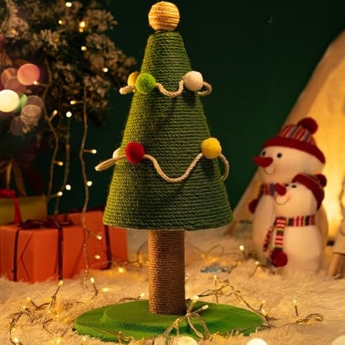 Hinniuy 爪研ぎポール 猫 つめとぎ タワー クリスマスツリー インテリア 天然サイザル 麻 縦型 据え置き 安定 頑丈 キャットタワー 大型猫 小型猫 運動不足 ストレス解消 組み立て簡単 可愛い 室内 屋外 リビング (M)