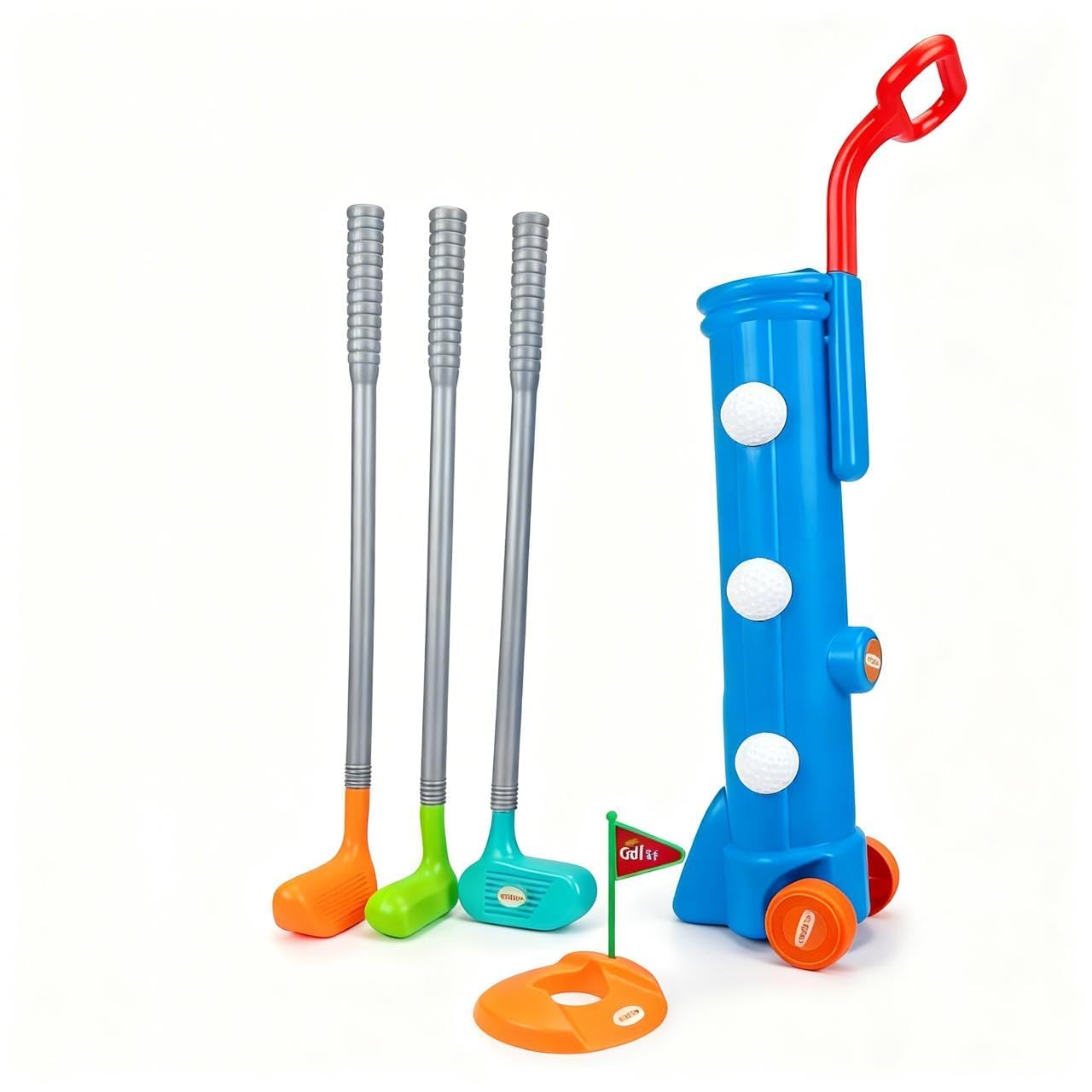 Golf Trolley for Kids – Portable Golf Accessories Kit with 1 Trolley case, 3 Golf Sticks, 3 Balls, Platform Cup & Flag for 3+ Years Kids, Children, Boys, Girls, Sports Outdoor Game for Kids-image-6