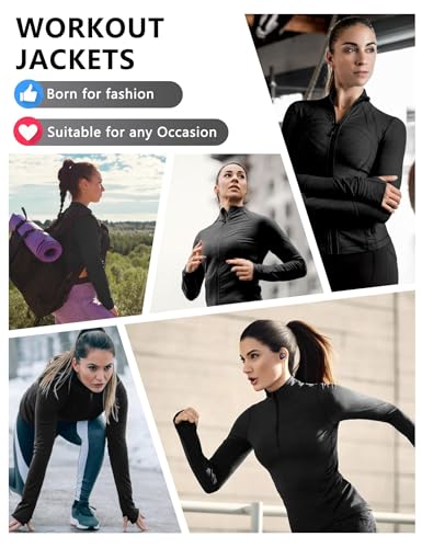 Image of Dalavch 3 Pack Womens Cropped Full Zip up Workout Jacket with Thumb Holes