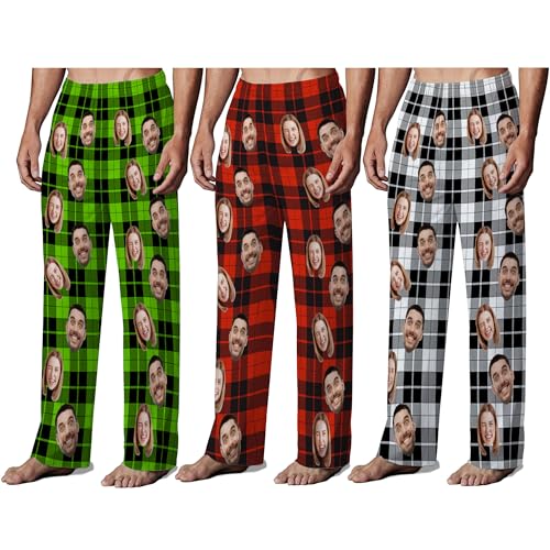 Artsadd Personalized Pajama Pants for Men Women Custom Family Pet Photo Pj Pants Bottoms Christmas Gifts