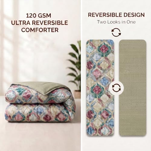 Image of Mafatlal 120 GSM Ultra Premium AC Comforter, Reversible Microfiber Blanket /Quilt /Dohar for Single Bed, Lightweight All Season (90 x 60 Inches) | Multi Coloured