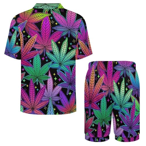 Neon Weed Mens Pajama Set Short Sleeve 2 Piece Sleepwear Button Down Tops And Shorts Loungewear Outfits4