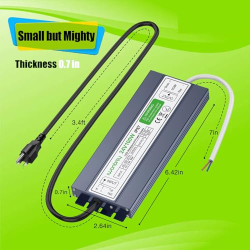 Image of LED Driver 100 Watts Waterproof IP67 Ultra Thin 0.7in 24V Aluminum DC Output Low Voltage Transformer Outdoor Power Supply Adapter for LED Strip,Landscape Lighting Project, and Any 24V LED Lights