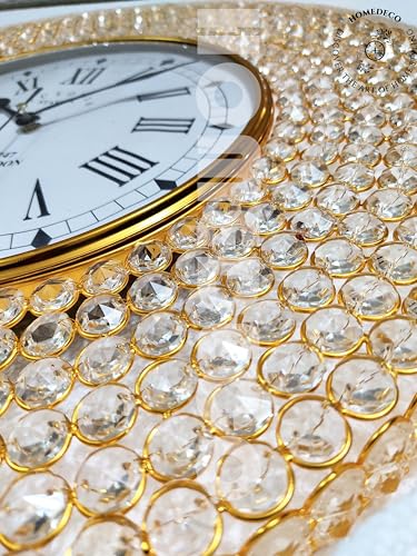 Image of HOMEDECO Large Decorative Crystal Wall Clock Analog Iron Clock Fancy Diamond Beads in Roman Number Modern Designer Luxury Large Clocks for Home Decor Best Gift (Golden 18.5 Inch)