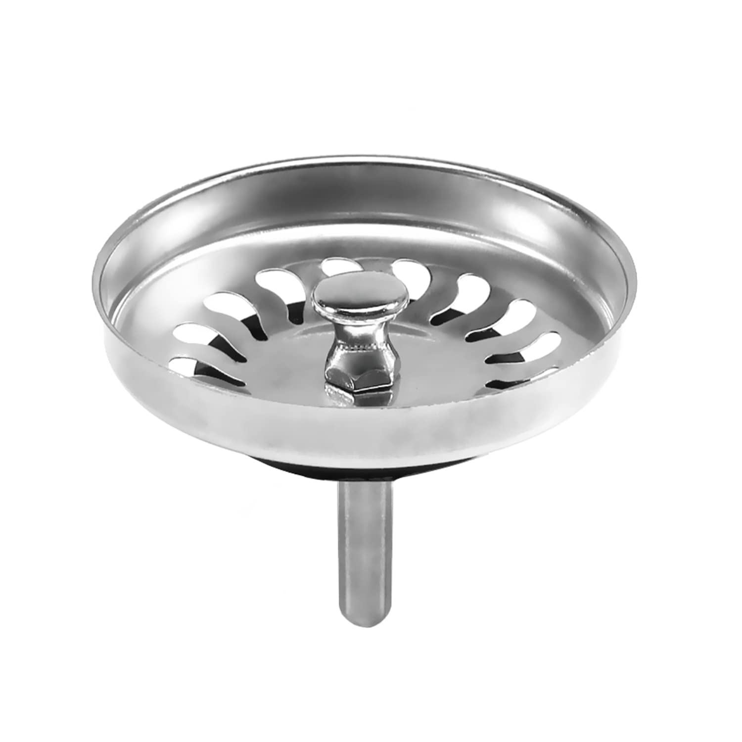 Mromax Silver 1Pcs Kitchen Sink Strainer Stainless Steel Basket Grip 79Mm With Rubber Stopper Tone