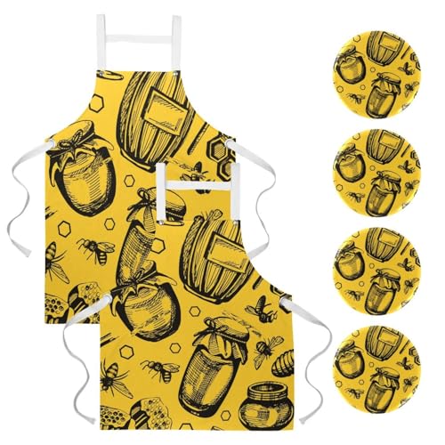 Tablier de cuisine multicolore nid d'abeille et pot à miel pour le travail
