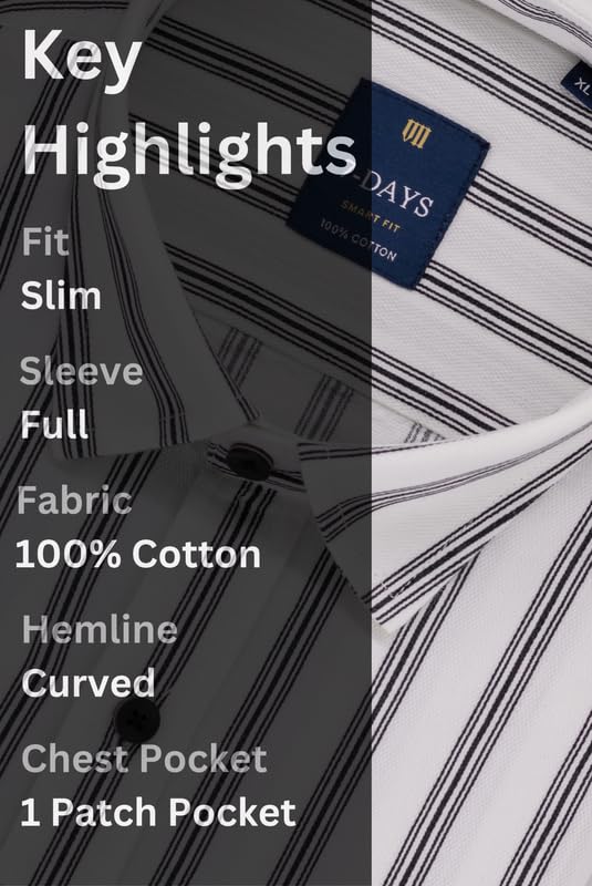 Image of 7-DAYS Men's Premium Striped Shirt - 100% Cotton, Tailored Fit (Between Slim & Regular), Full Sleeve, with Pocket - Smart Office & Casual Look