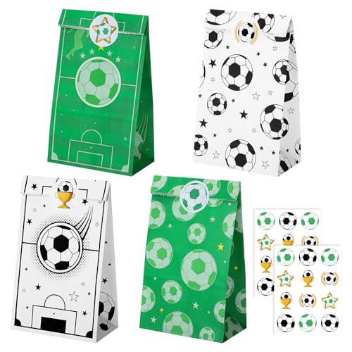 woric 20 Stück Papiertüten Fussball, 4 Stile Fussball Mitgebsel Tüten Geburtstagstüten...