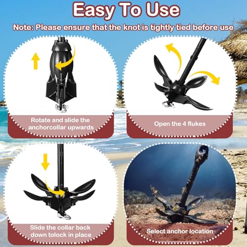 Image of Lounsweer 2 Pack 1.5 /3.5 lb Marine Kayak Anchor Kit Folding Grapnel Anchor Kit Boat Kayak Fishing Accessories for Small Boats Kayaks Canoe Paddle Boards