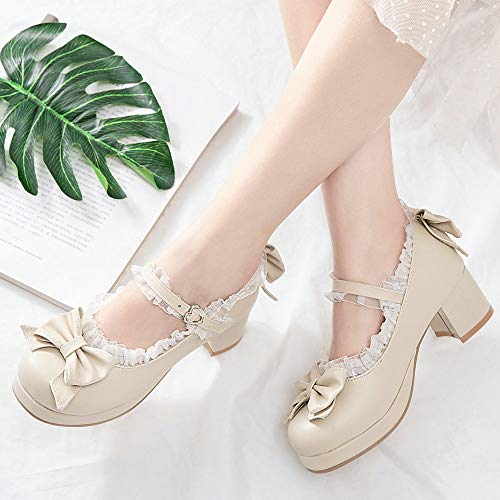 Image of LUXMAX Women Kawaii Mid Block Heel Mary Jane Rockabilly Pumps with Bow Platform Chunky Heel Cute Sweet Shoes