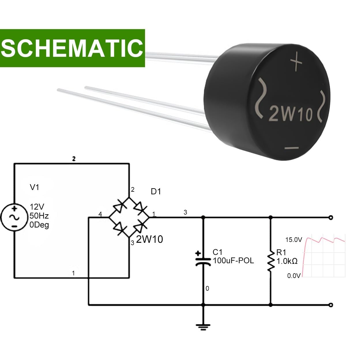 10 pezzi Diodo raddrizzatore a ponte 2W10 2A 1000V WOB Monofase Onda intera 2 ampere 1000 volt Diodi al silicio elettronici elpohl®