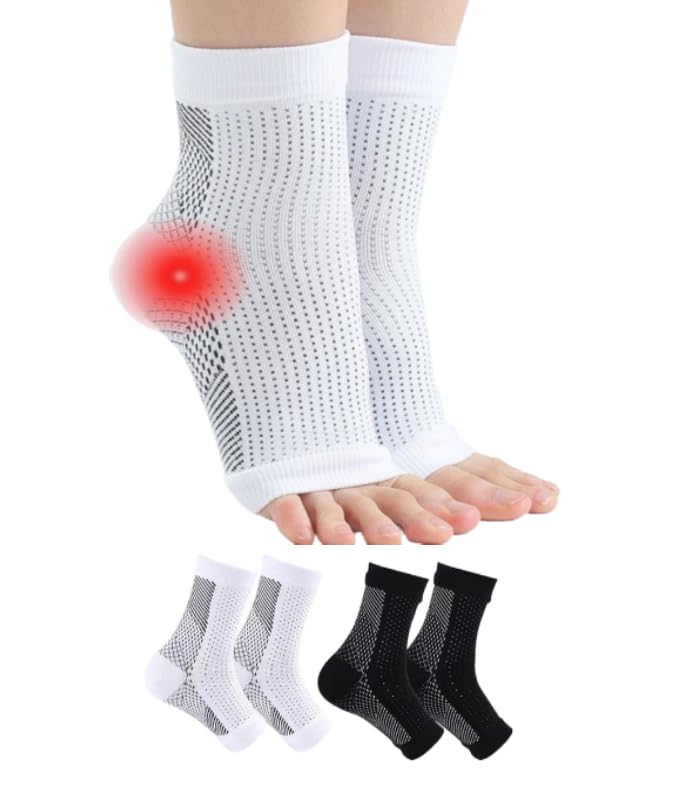 QualiTrue Neuropathy Socks for Women and Men - 2 Pair Orthopedic Toeless Compression Foot Neuropathy Pain, Peripheral, Diabetic Socks, Arthritis Socks (2 Pair White & Black Combo)