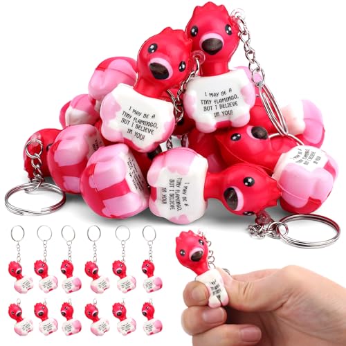 Cunno 12 Pcs Flamingo Funny Stress Relief Balls Novelty Flamingo Keychains for Adults Appreciation Inspirational Gifts for Coworker Teacher Team