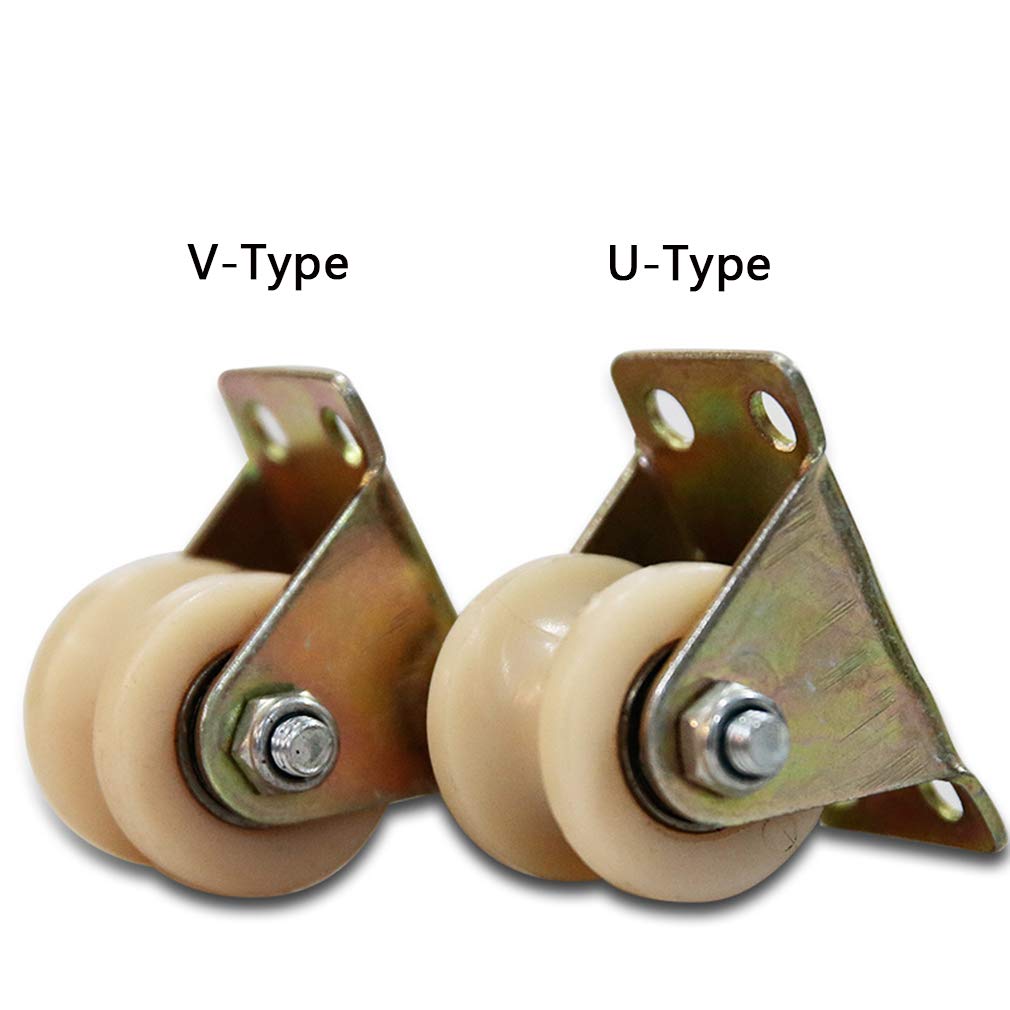 2 Stück Nylon-Schienenrad mit V-Nut, Schiebetür-Rollenrolle, Hochleistungs-Starrrolle, Doppellager, Zubehör für Drahtseil-Führungsräder, für Schienenschiebetüren und mechanische Wagen (U-Typ