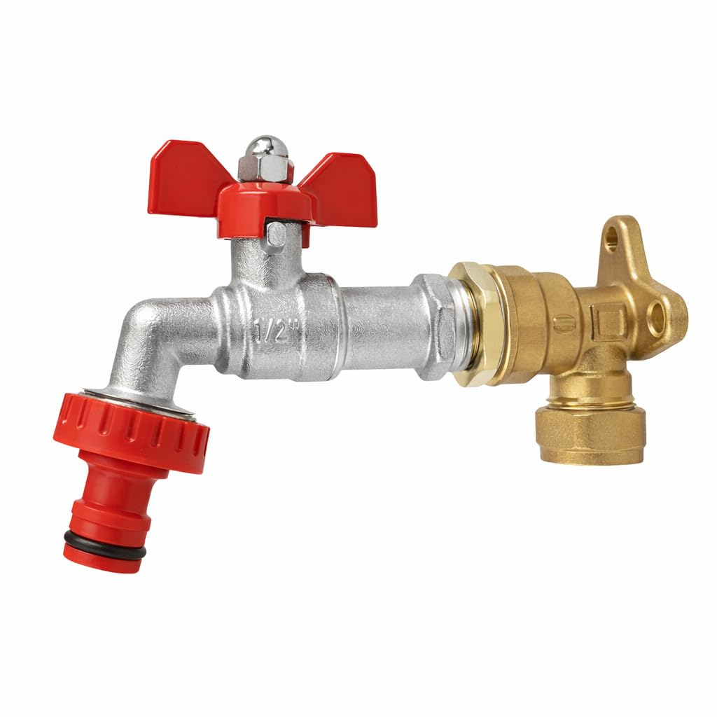 Wärmer System Nickel Plated Outside Garden Tap – With Hose Connector, Wall Mounted, 1/2 Inch