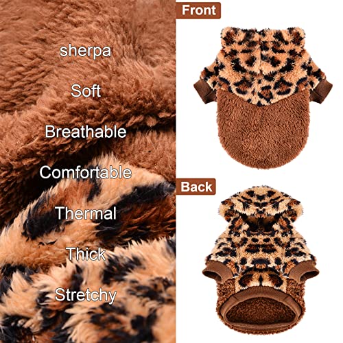 Dog Sweaters For Small Dogs, Fleece Dog Hoodie Clothes, Spring Winter Cute Warm Puppy Chihuahua Sweater, Pet Doggie Sweater For Yorkie Teacup, Cat Apparel (Leopard, Small) #TOP7