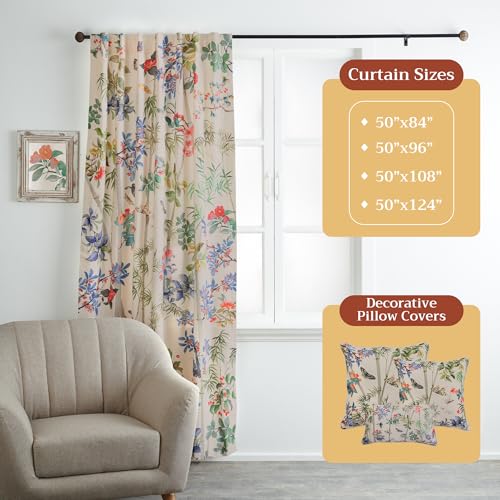 Image of Maison d' Hermine Curtains for Living Room 100% Cotton 50 inchx124 inch (Pack of 1) | 124 inches long Light Filtering Curtains for Windows Bedroom with Rod and Loop Pockets - Canne - Beige