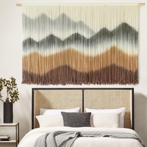 Image of IOWER Macrame Wall Hanging Mountain Wall Art Dip-Dyed Macrame Wall Decor Modern Wall Decor Fiber Wall Art Craftsmanship 57 inch Wx35 L