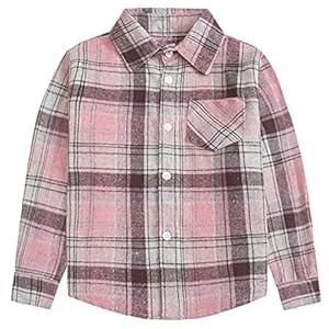 SANGTREE-Girls-Womens-Button-Down-Plaid-Cotton-Tops-Shirt-3-Months-US-2XL SANGTREE Family Matching Flannel Shirts Girls Flannel Shirts Long Sleeve Button Down Plaid Shirts Pink, 7-8 Years = Tag 140