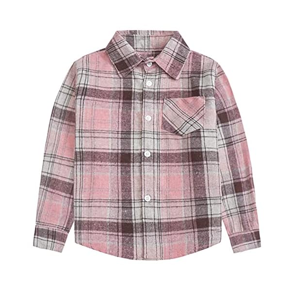 SANGTREE-Girls-Womens-Button-Down-Plaid-Cotton-Tops-Shirt-3-Months-US-2XL SANGTREE Family Matching Flannel Shirts Girls Flannel Shirts Long Sleeve Button Down Plaid Shirts Pink, 7-8 Years = Tag 140