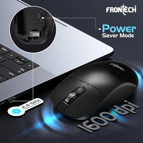 Image of FRONTECH MS-0056 Wireless Optical Mouse | 2.4GHz | 1600DPI | USB Nano Receiver | Ergonomic Design | Black