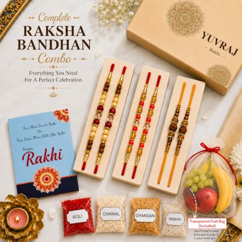 Image of Yuvraj Premium Pearl Rakhi Set of 6 for Brother | Handmade Designer Beaded Rakhi Threads | Raksha Bandhan Gift with Roli Chawal & Premium Display Card