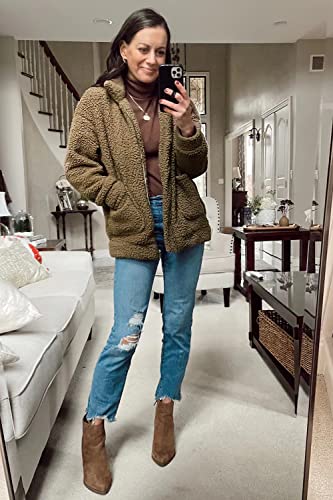 Prettygarden Women's 2023 Fashion Winter Coat Long Sleeve Lapel Zip Up Faux Shearling Shaggy Oversized Shacket Jacket (Coffee,Large) #TOP3