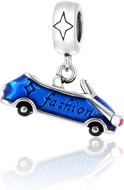 JOYOTO Convertible Car 925 Sterling Silver Blue Enamel with Red Cubic-Zirconia Pendant Charm,for Bracelets