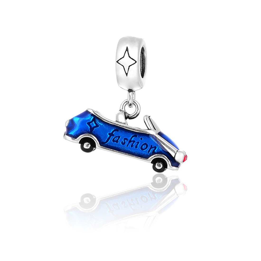 JOYOTO Convertible Car 925 Sterling Silver Blue Enamel with Red Cubic-Zirconia Pendant Charm,for Bracelets