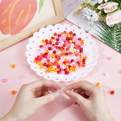 SUNNYCLUE 1200Pcs Pony Beads Bulk Red Fixed Mixed 6x9mm Plastic Pony Beads Transparent Opaque Large Hole Hair Braid Glitter Perforated Pink Orange for Jewellery Making Kits - Image 3