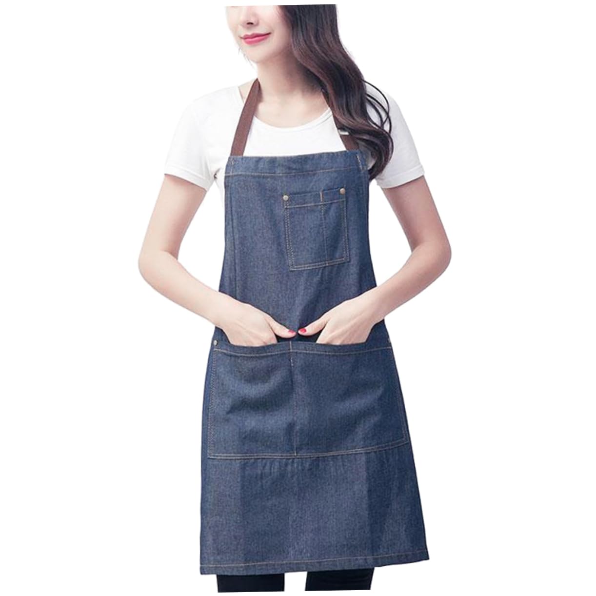 GRIRIW Waiter Neck Apron Denim Apron Adjustable Neck Strap Apron Jean Work Apron Hairdresser Apron Smudge-proof Apron Kitchen Cooking Apron Waiter Apron Commercial Apron Pocket Apron Blue