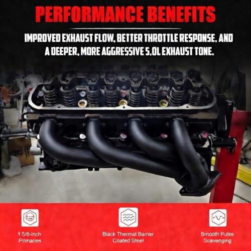Image of Stealth Black Thermal Barrier Shorty Headers 79-93 Ford Mustang 5.0L LX GT | 302 V8 Foxbody Direct Bolt-On Stealth Performance Exhaust Headers With Copper Gaskets & Hardware Kit 5.0 Fox Body 1979-1993