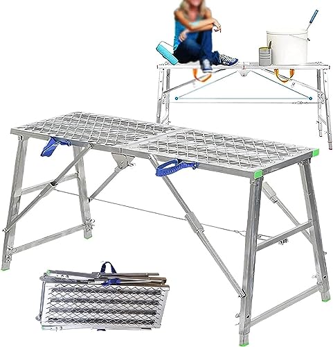 Plataforma de andamio plegable multiusos, altura ajustable, altura ajustable, carga máxima de 880 libras, acero galvanizado, 200 cm