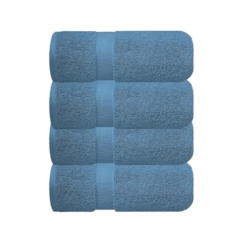 Image of Sulfar 100% Combed Cotton, Quick Drying Highly Absorbent Thick Bathroom Towels, Luxury Bath Towel Set (Pack of 4, 70 X 140 cm) - 600 GSM (Dark Blue)